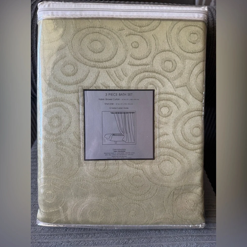 Hamilton Collection Elegant Green Shower Curtain Set Liner Hooks Green New